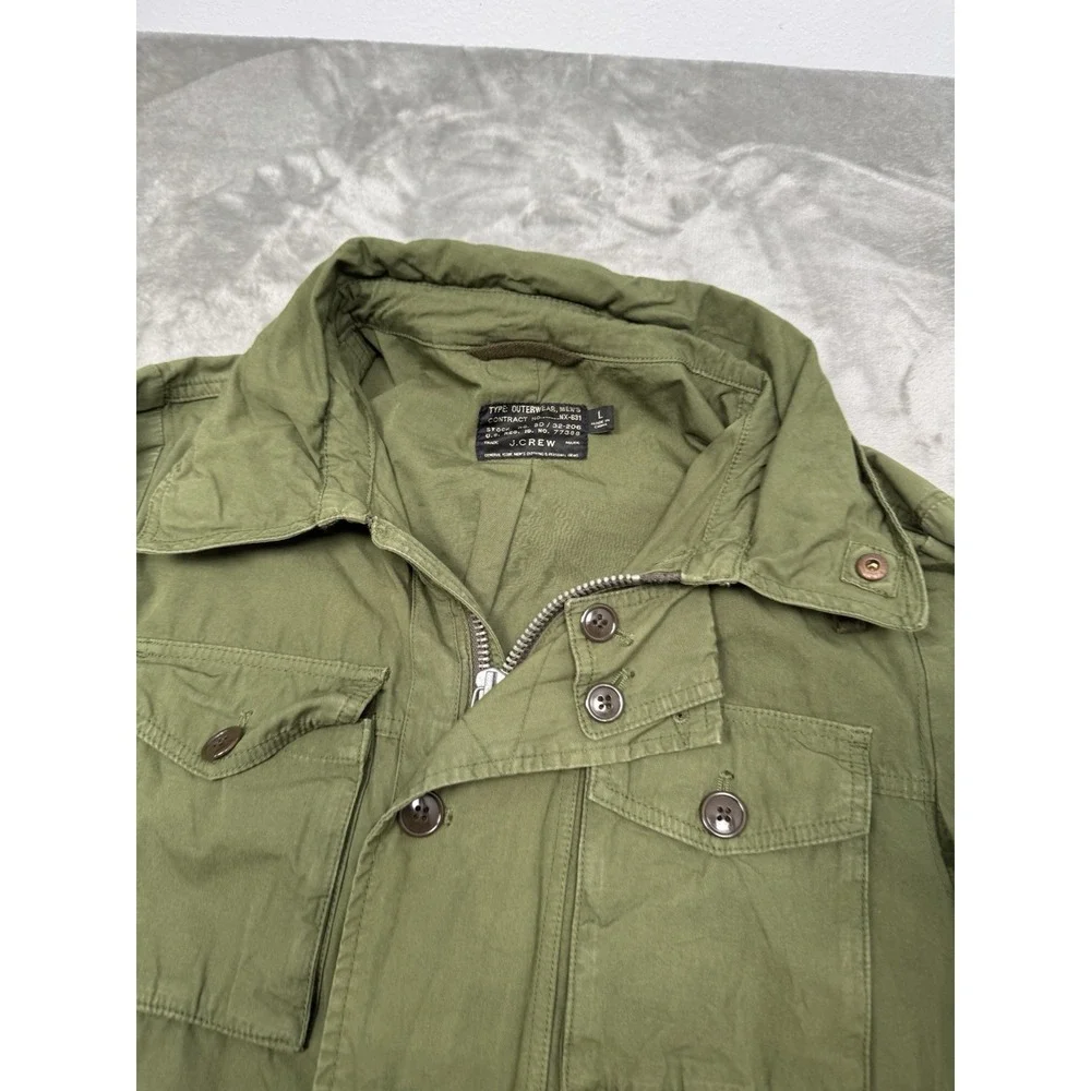 J Crew Military Field Jacket Mens Large Army Green Hooded Utility Coat NX-631